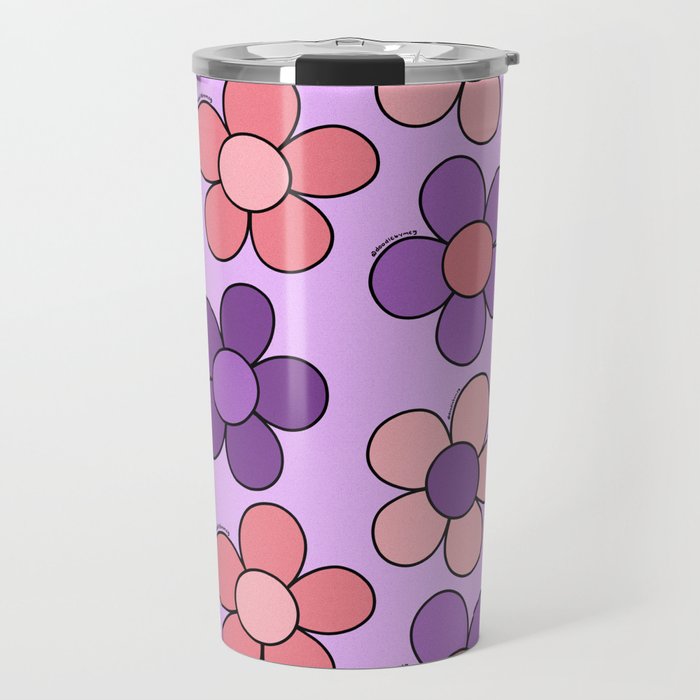 Groovy Flowers Print in Purple Travel Mug Gallery Image 1