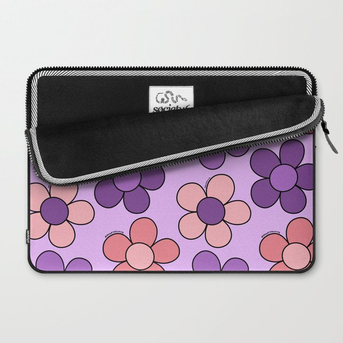 Groovy Flowers Print in Purple Laptop Sleeve Gallery Image 2