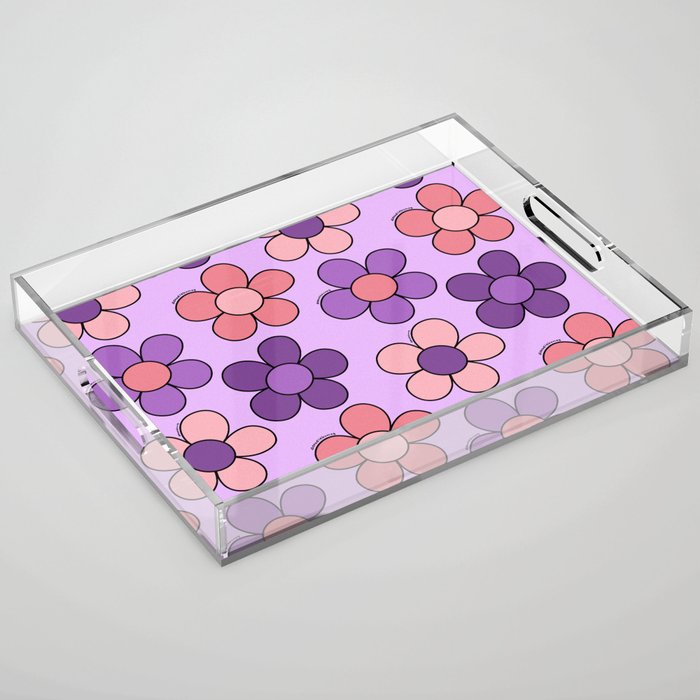 Groovy Flowers Print in Purple Acrylic Tray Gallery Image 1