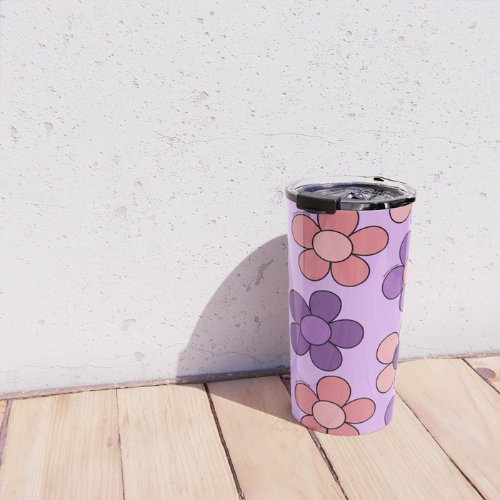 Groovy Flowers Print in Purple Travel Mug Gallery Image 4