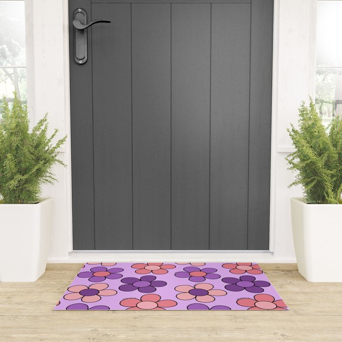 Groovy Flowers Print in Purple Welcome Mat Gallery Image 3