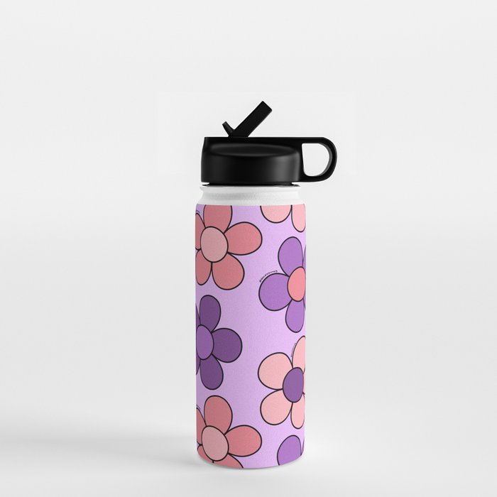 Groovy Flowers Print in Purple Water Bottle Gallery Image 1