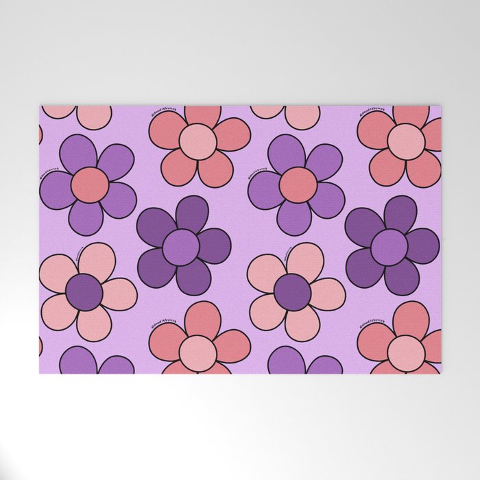 Groovy Flowers Print in Purple Welcome Mat Gallery Image 1