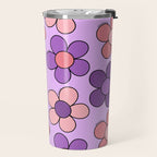 Groovy Flowers Print in Purple Travel Mug Gallery Image 2