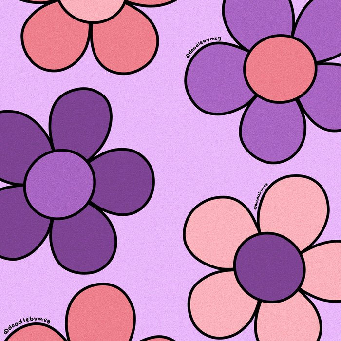 Groovy Flowers Print in Purple Coffee Mug Gallery Image 2