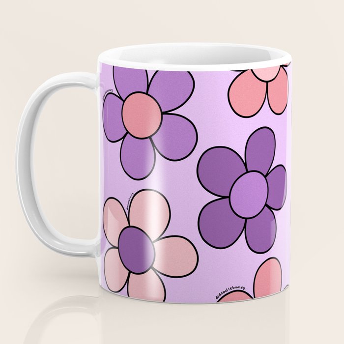 Groovy Flowers Print in Purple Coffee Mug Gallery Image 3
