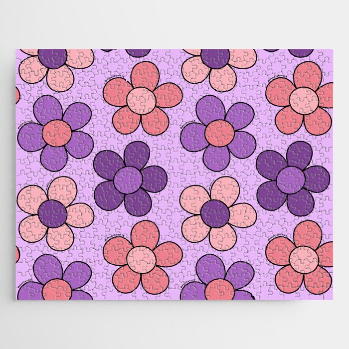 Groovy Flowers Print in Purple Jigsaw Puzzle Gallery Image 1