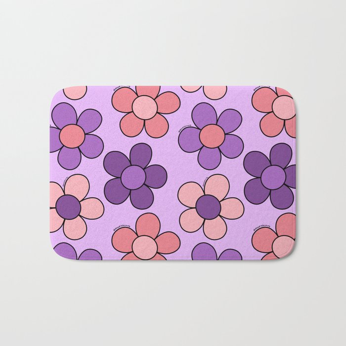 Groovy Flowers Print in Purple Bath Mat Gallery Image 1