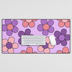 Groovy Flowers Print in Purple Desk Mat Gallery Image 1
