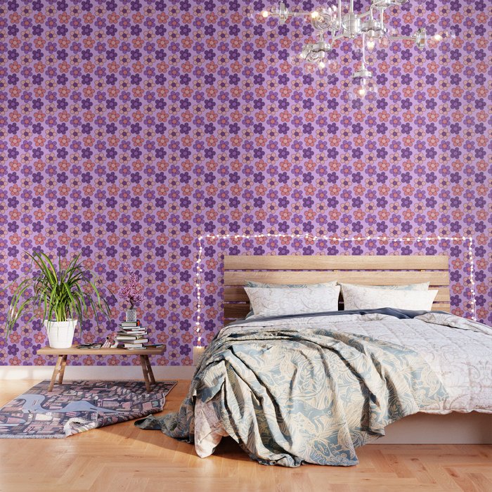 Groovy Flowers Print in Purple Wallpaper Gallery Image 3