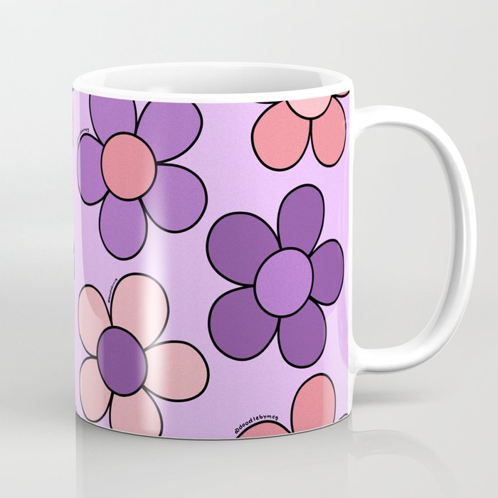 Groovy Flowers Print in Purple Coffee Mug Gallery Image 1