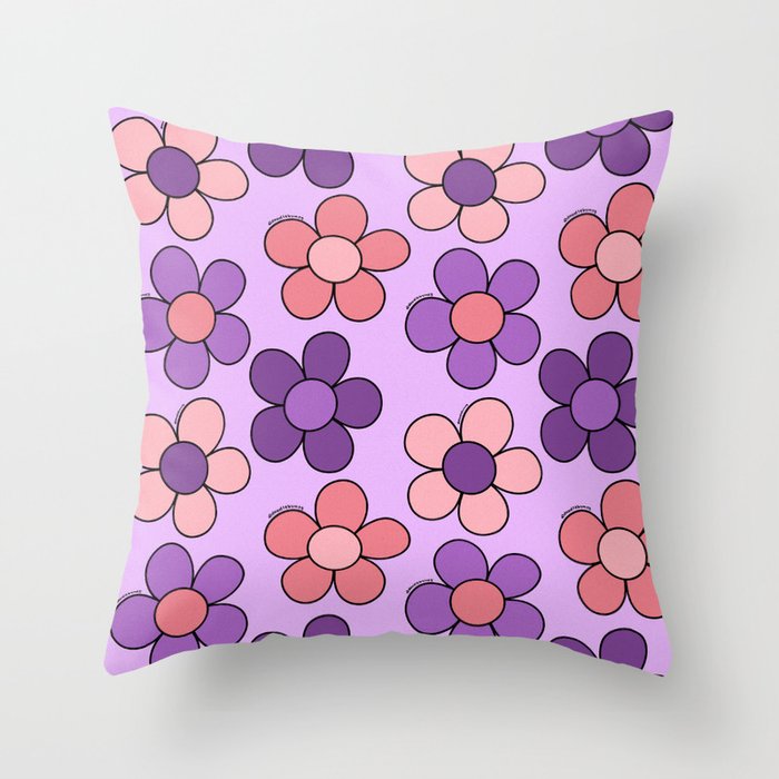 Groovy Flowers Print in Purple Throw Pillow Gallery Image 6