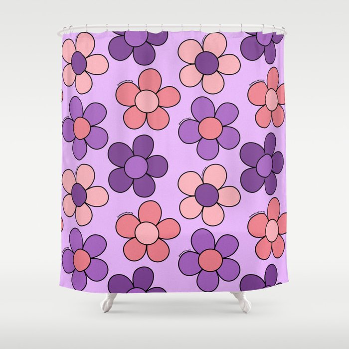 Groovy Flowers Print in Purple Shower Curtain Gallery Image 1
