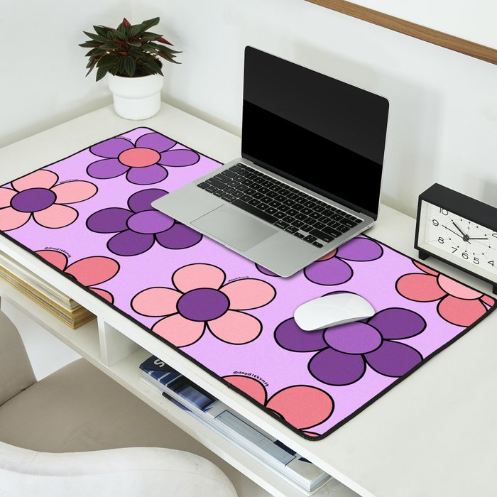 Groovy Flowers Print in Purple Desk Mat Gallery Image 2