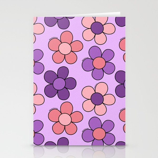 Groovy Flowers Print in Purple Stationery Card Gallery Image 2