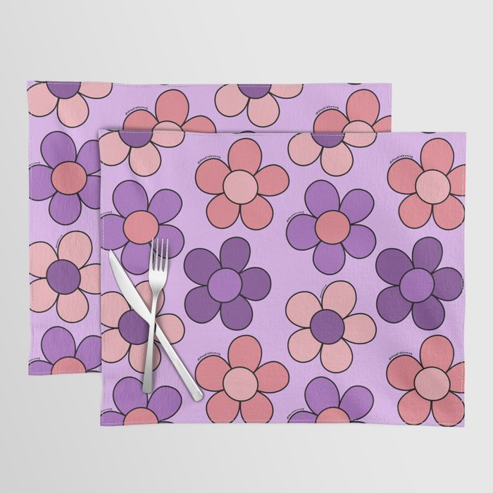 Groovy Flowers Print in Purple Placemat Gallery Image 1