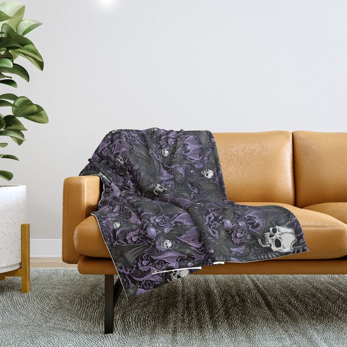 Skelebats - Royal Purple Throw Blanket Gallery Image 1