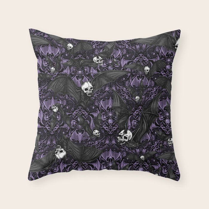 Skelebats - Royal Purple Throw Pillow Gallery Image 6
