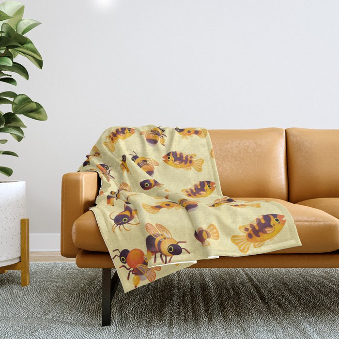Bumblebee and fish Throw Blanket Gallery Image 1