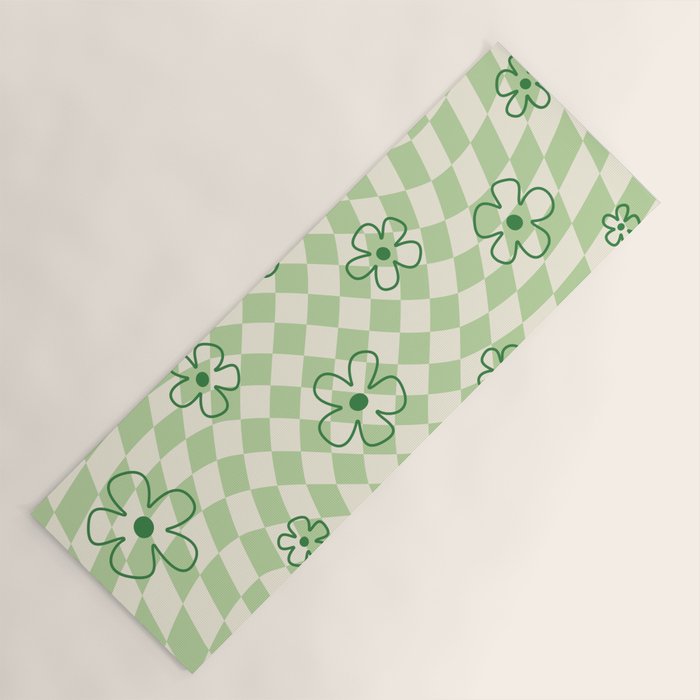 Green Checker Swirl With Flowers Yoga Mat Gallery Image 1