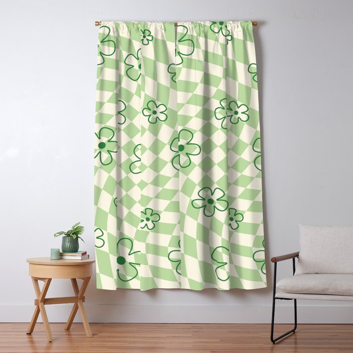 Green Checker Swirl With Flowers Window Curtain Gallery Image 5
