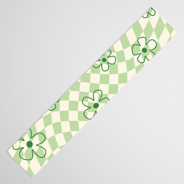 Green Checker Swirl With Flowers Table Runner Gallery Image 3