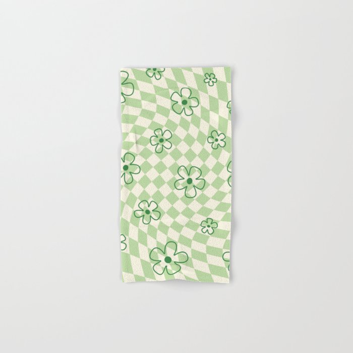 Green Checker Swirl With Flowers Bath Towel Gallery Image 1