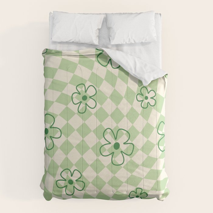 Green Checker Swirl With Flowers Comforter Gallery Image 6