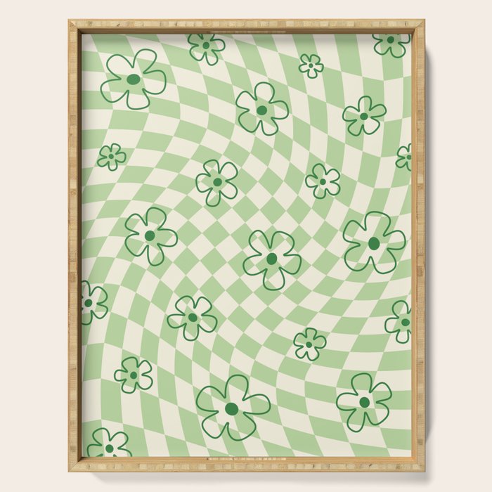 Green Checker Swirl With Flowers Serving Tray Gallery Image 1