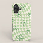 Green Checker Swirl With Flowers iPhone Case Gallery Image 1