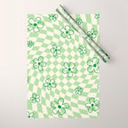 Green Checker Swirl With Flowers Wrapping Paper Gallery Image 1