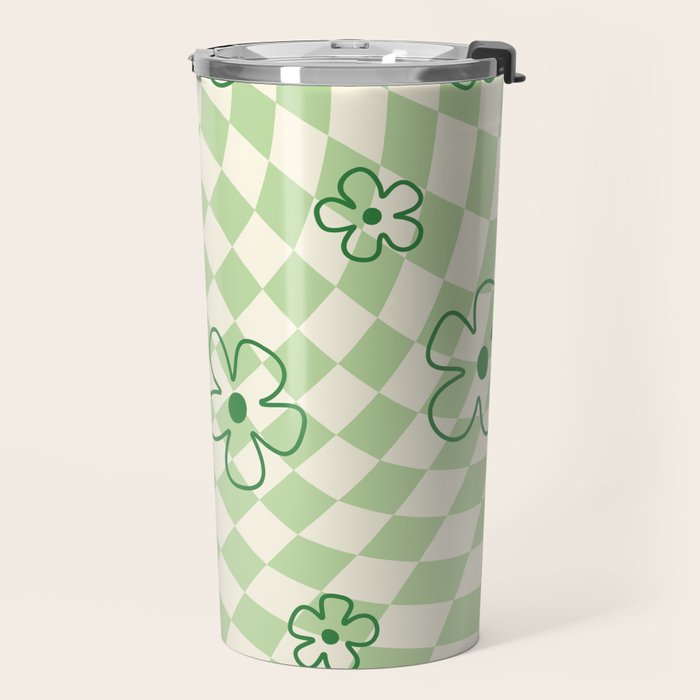 Green Checker Swirl With Flowers Travel Mug Gallery Image 2