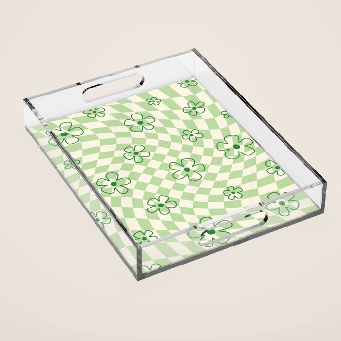 Green Checker Swirl With Flowers Acrylic Tray Gallery Image 1