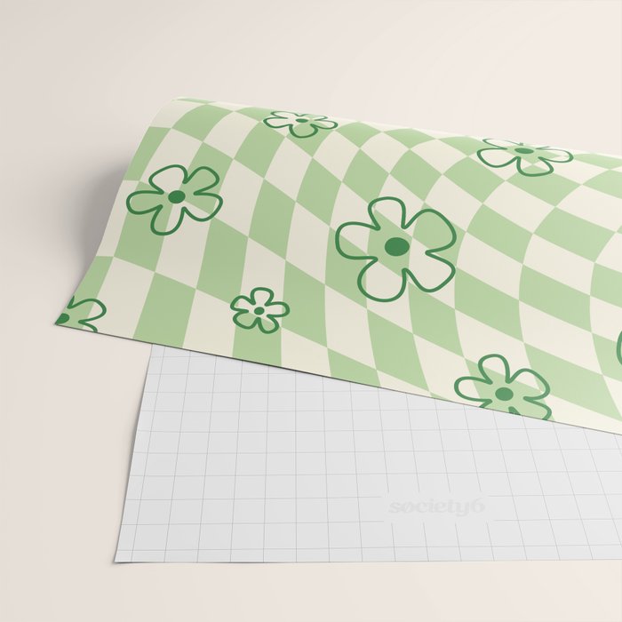 Green Checker Swirl With Flowers Wrapping Paper Gallery Image 2