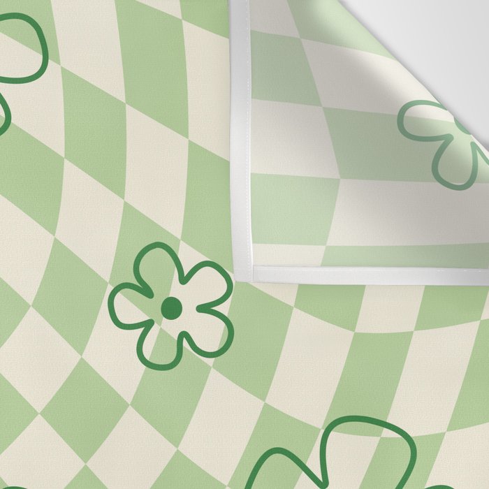 Green Checker Swirl With Flowers Wall Tapestry Gallery Image 3