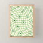Green Checker Swirl With Flowers Mini Art Print Gallery Image 1