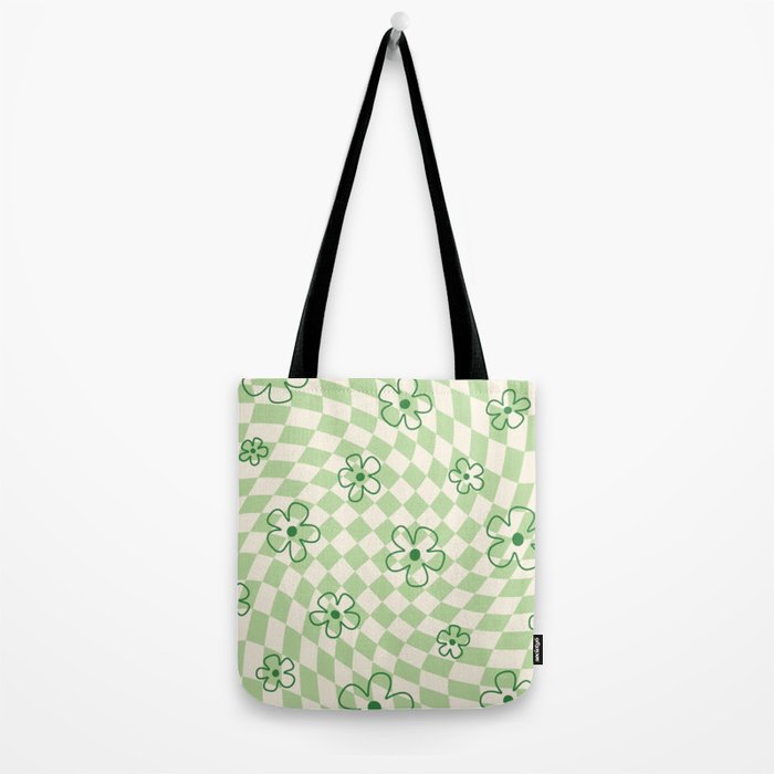 Green Checker Swirl With Flowers Tote Bag Gallery Image 2