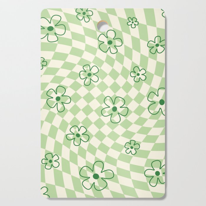 Green Checker Swirl With Flowers Cutting Board Gallery Image 1
