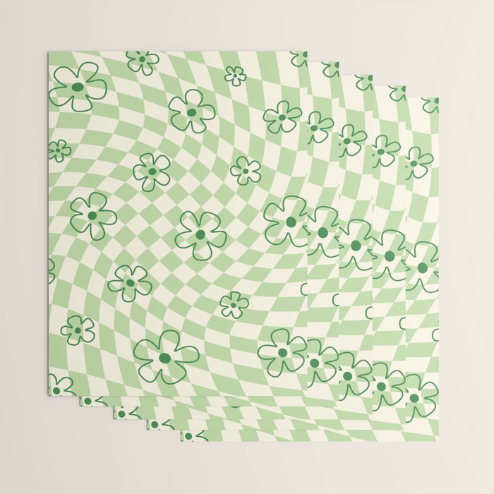 Green Checker Swirl With Flowers Wrapping Paper Gallery Image 3