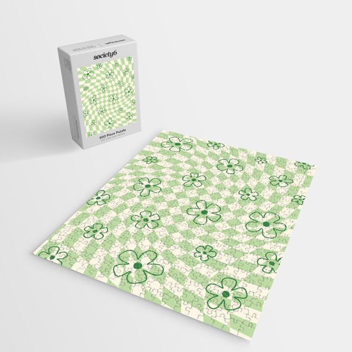 Green Checker Swirl With Flowers Jigsaw Puzzle Gallery Image 2