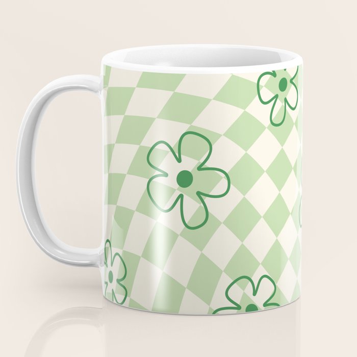 Green Checker Swirl With Flowers Coffee Mug Gallery Image 3
