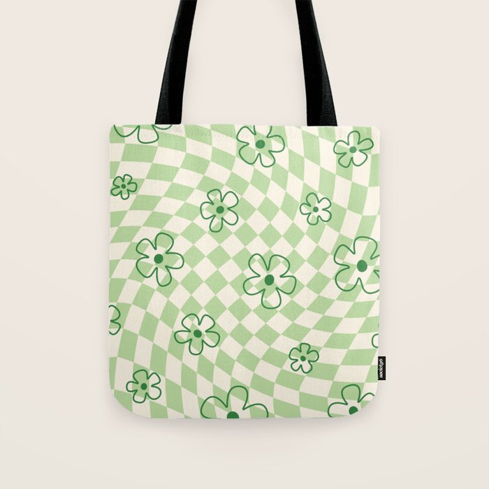 Green Checker Swirl With Flowers Tote Bag Gallery Image 1
