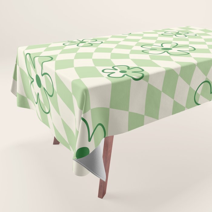 Green Checker Swirl With Flowers Tablecloth Gallery Image 1