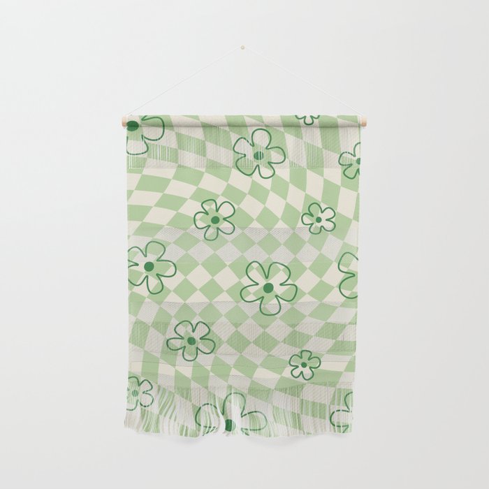 Green Checker Swirl With Flowers Wall Hanging Gallery Image 1