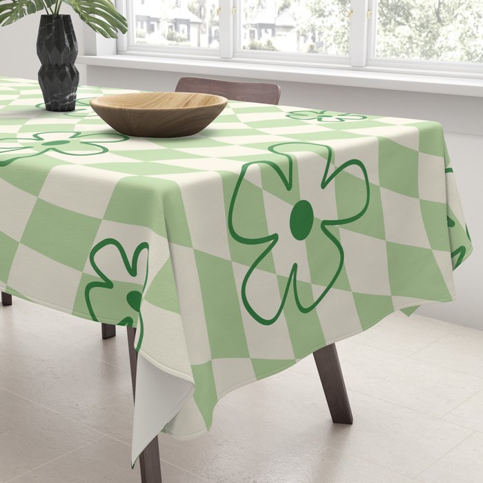 Green Checker Swirl With Flowers Tablecloth Gallery Image 3