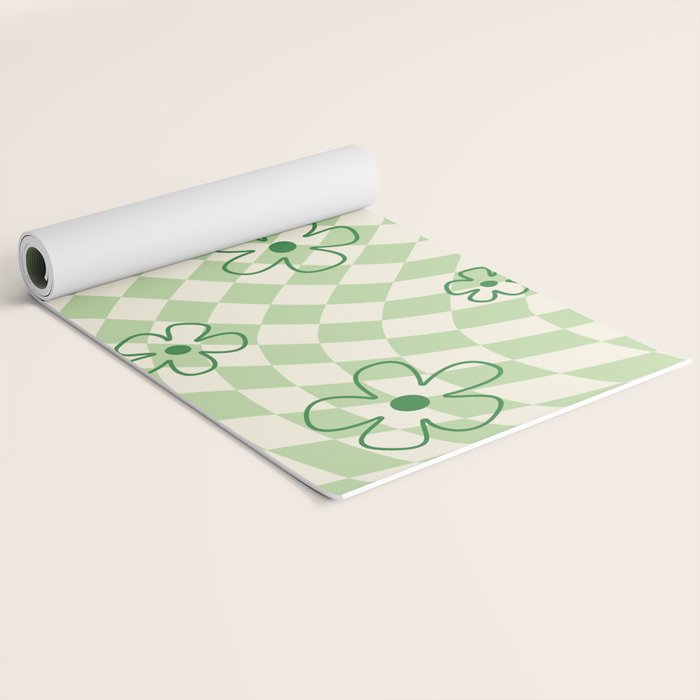 Green Checker Swirl With Flowers Yoga Mat Gallery Image 2