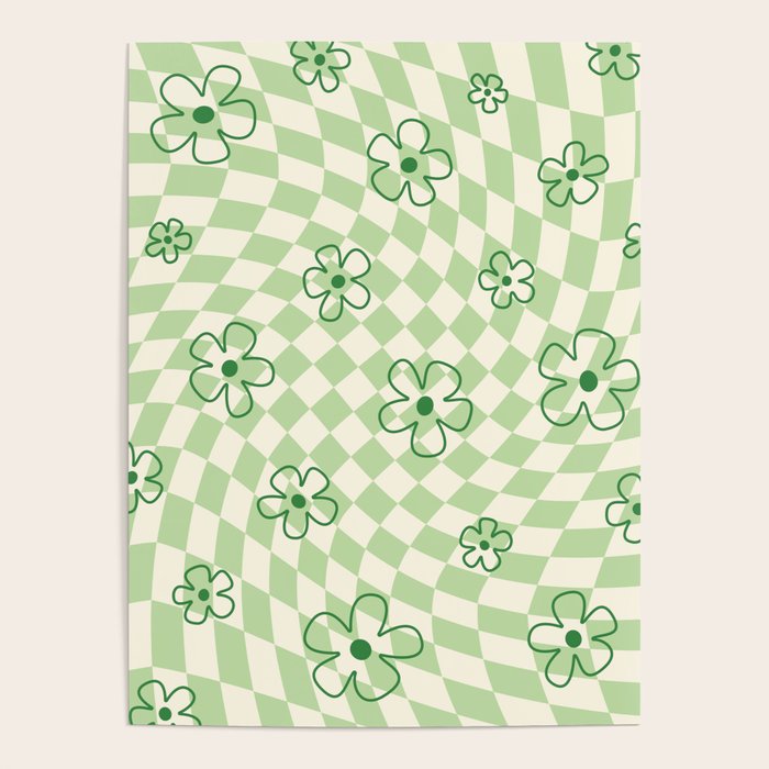 Green Checker Swirl With Flowers Poster Gallery Image 4