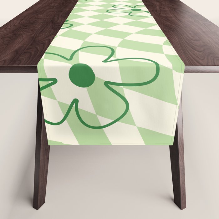 Green Checker Swirl With Flowers Table Runner Gallery Image 1