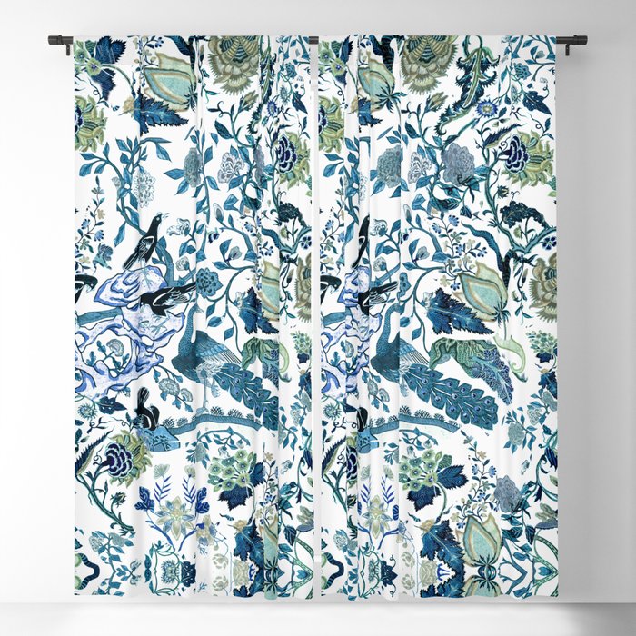 Blue vintage chinoiserie flora Window Curtain Gallery Image 5