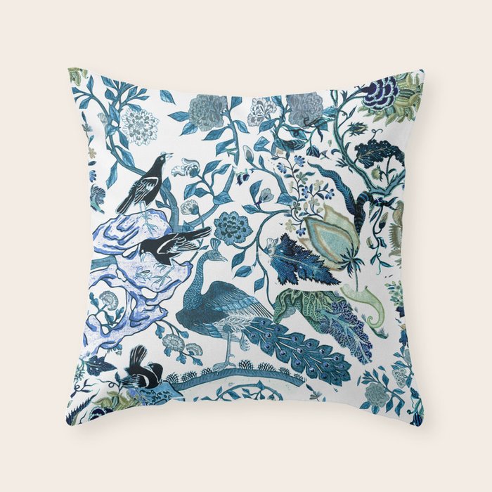 Blue vintage chinoiserie flora Throw Pillow Gallery Image 1